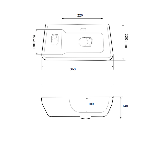 Умывальник подвесной VBI CUPI R 360x220x140мм прямоугольный белый VBI-015625 - изображение 7