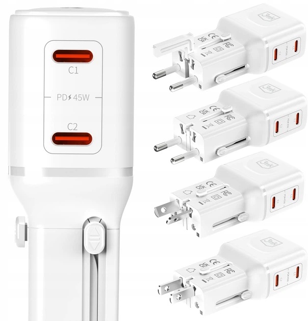 Ładowarka sieciowa 3MK incharge Globe 45W 2C PD QC4+ PPS SCP AFCUS/EU/AUS/UK White (5903108706322) - Zdjęcie 3 Ładowarka sieciowa 3MK incharge Globe 45W 2C PD QC4+ PPS SCP AFCUS/EU/AUS/UK White (5903108706322) - obraz 3