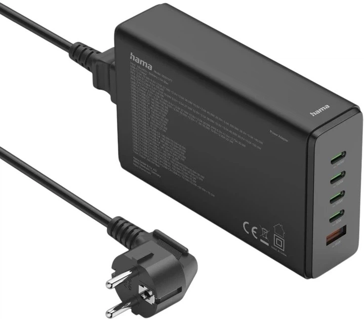 Універсальний зарядний пристрій Hama GaN 240W PD/QC 4x USB-C 1x USB-A Black (4047443532916) - зображення 4