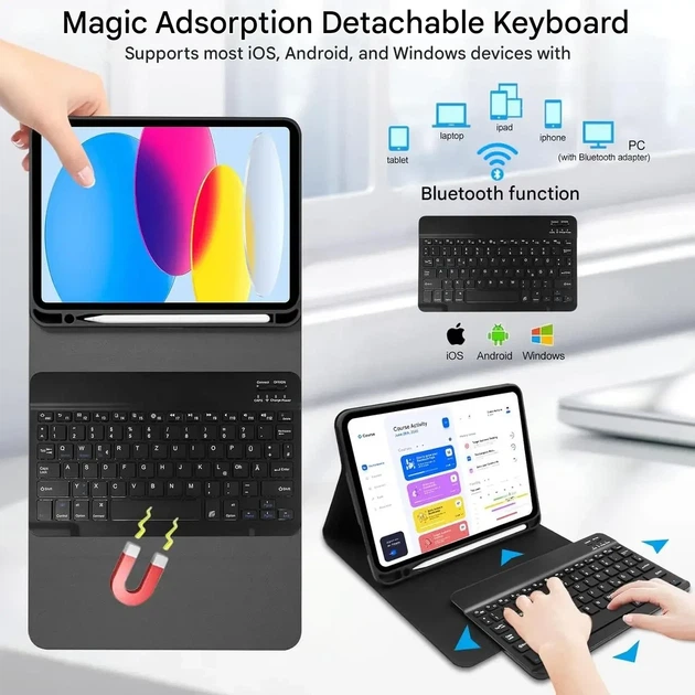 Чехол-клавиатура для планшета iPad 10.9" 10th Gen/11" 11th Gen черный, беспроводная Bluetooth, съемная QWERTZ - изображение 6
