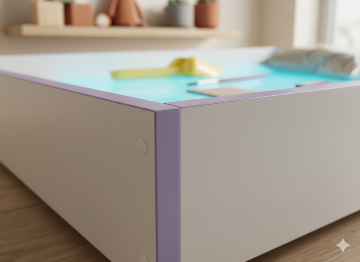 Світлова пісочниця планшет SandyBOX , сенсорний стіл для малювання піском, 80×50, з RGB підсвіткою, білий з бузковою окантовкою - зображення 3