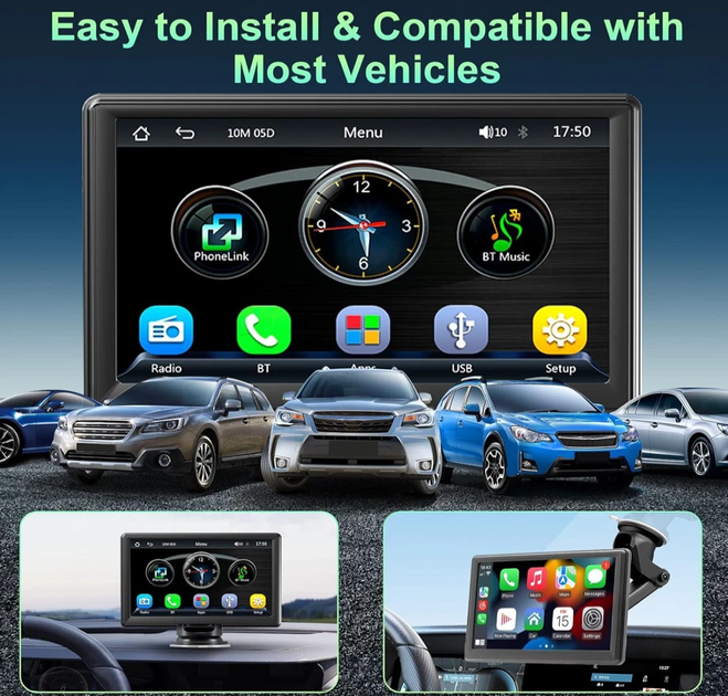Беспроводной автомобильный экран CarPlay / Портативный автомобильный видеоплеер, совместимый с Apple CarPlay и Android Auto, 7-дюймовый сенсорный IPS-экран для автомобильной стереосистемы с GPS-навига - изображение 5