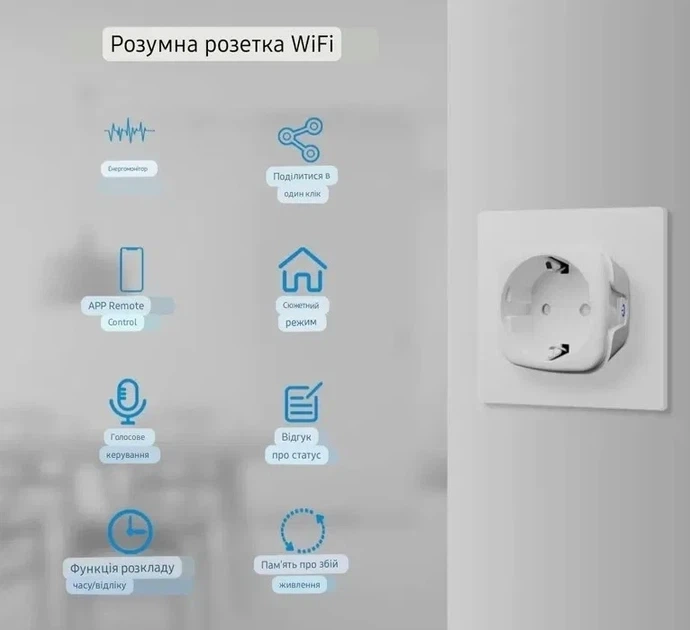 Wi-Fi розетка Tuya, Разумная розетка с Power monitor Смарт 20 Ампер Нова! - Фото 4 Wi-Fi розетка Tuya, Разумная розетка с Power monitor Смарт 20 Ампер Нова! - изображение 4