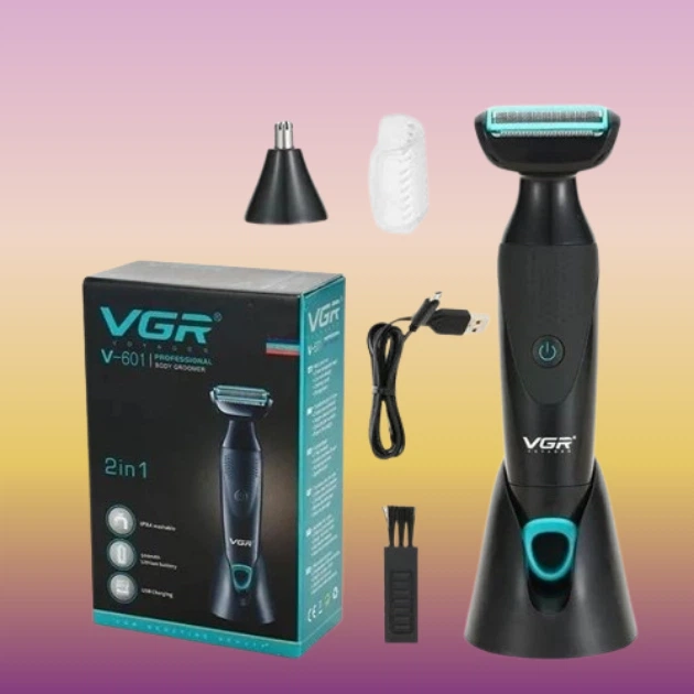 Електробритва тример VGR V-601 2в1 акумуляторна водонепроникна IPX4 з USB зарядкою сіткова бритва та тример для носа і вух - изображение 2