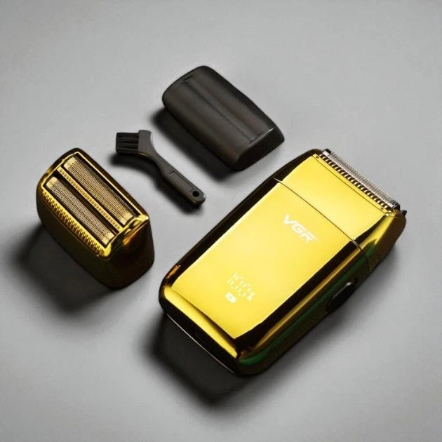Електробритва сіткова VGR V-399 Gold подвійне лезо LED дисплей USB акумуляторна бритва для обличчя та голови IPX6 вологе та сухе гоління висувний тример титанові леза шейвер для чоловіків - изображение 5