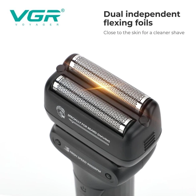 Електробритва VGR V-368 подвійне лезо LED дисплей водонепроникна IPX6 акумуляторна бритва для чоловіків роторна шейвер для сухого та вологого гоління 9000 об хв USB електробритва для бороди та щетини - изображение 3