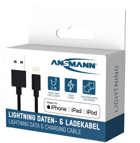 Kabel Ansmann USB Type-A to Lightning 2.4A 1 m Black (1700-0131) - obraz 2
