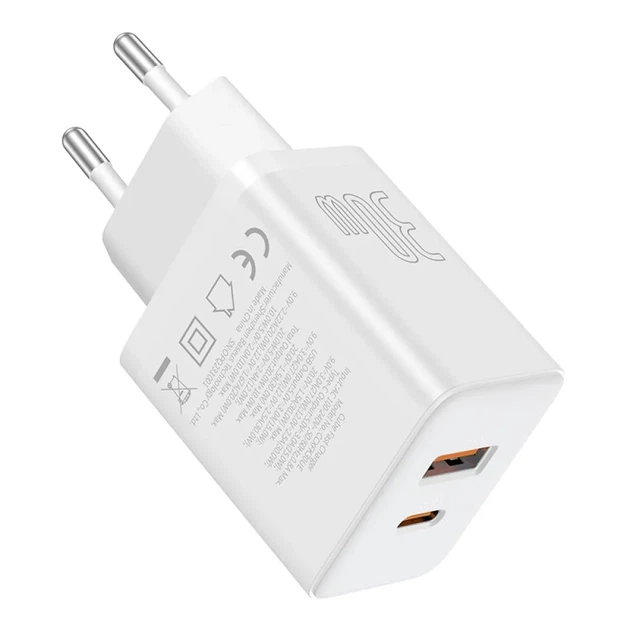 Мережевий зарядний пристрій Baseus Cube Fast Charger C+U 30W EU Cluster White - зображення 2