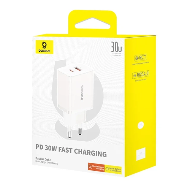 Мережевий зарядний пристрій Baseus Cube Fast Charger C+U 30W EU Cluster White - зображення 4