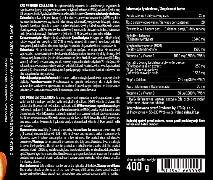 Харчова добавка KFD Premium Collagen Plus Апельсин-лимон 400 г (5901947665558) - зображення 2