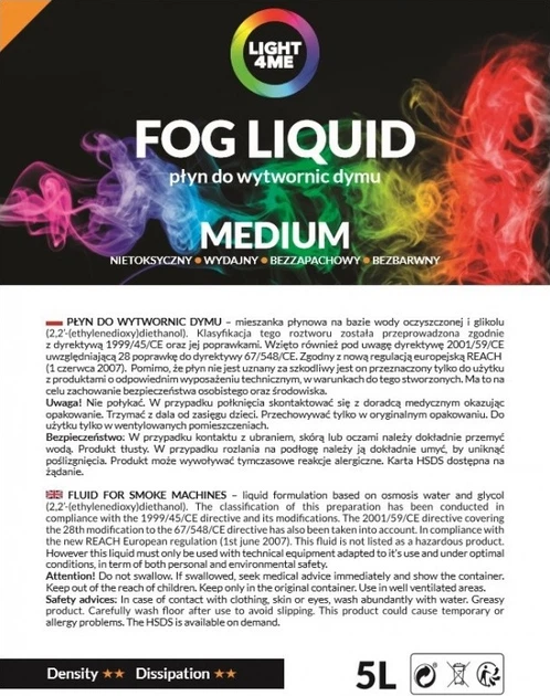 Płyn do wytwornic dymu Light4Me FOG LIQUID MEDIUM 5L (5907780140559) - obraz 2