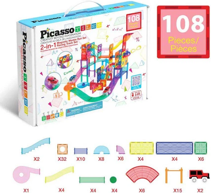 Klocki magnetyczne Select PicassoTiles Marble Run and Race Track 108 elementów 1411170 (0817338027162) - obraz 3