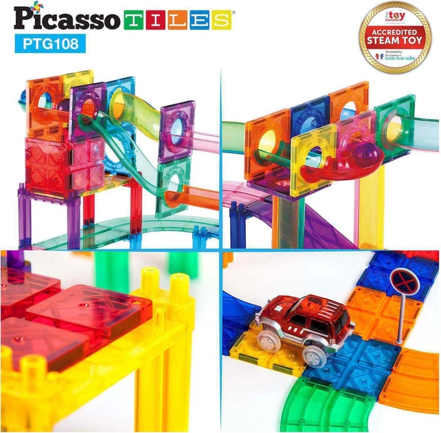 Klocki magnetyczne Select PicassoTiles Marble Run and Race Track 108 elementów 1411170 (0817338027162) - obraz 4
