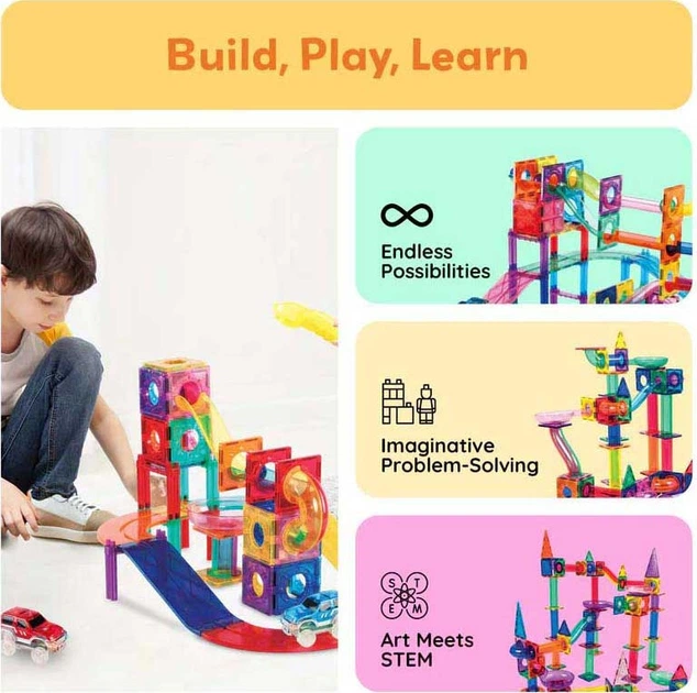 Klocki magnetyczne Select PicassoTiles Marble Run and Race Track 108 elementów 1411170 (0817338027162) - obraz 5