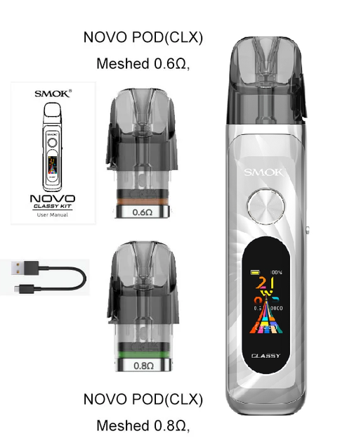 Многоразовая pod-система Smok Novo Classy KIT Silver White вейп Смок Ново алюминиевый сплав 1350мАч до 30Вт серебристая - Фото 3 Многоразовая pod-система Smok Novo Classy KIT Silver White вейп Смок Ново алюминиевый сплав 1350мАч до 30Вт серебристая - изображение 3