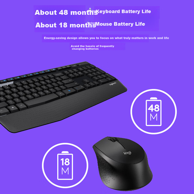 Беспроводная офисная клавиатура и мышь Logitech MK345 с широкой подставкой для запястья, удобная для набора текста, полноразмерная, включает беспроводной приемник 2,4 ГГц, черный цвет. - изображение 4