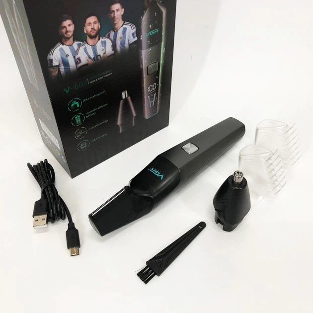 Триммер для носа и волос 2 в1 Аккумуляторный VGR V-603, 2 насадки, IPX5 USB - изображение 7