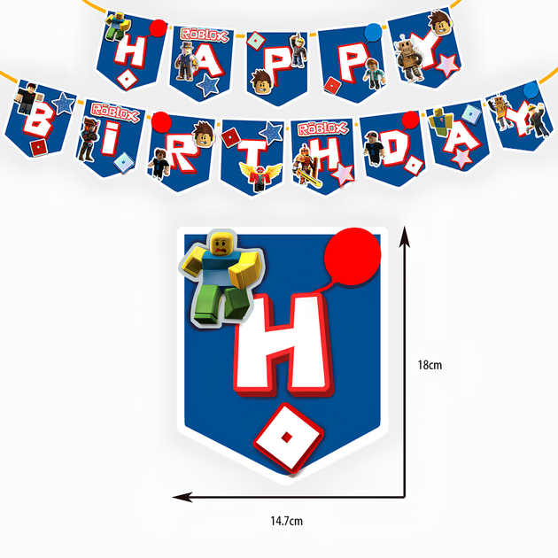 Прапорці Паперові Роблокс Happy Birthday Синій - Фото 2 Прапорці Паперові Роблокс Happy Birthday Синій - зображення 2