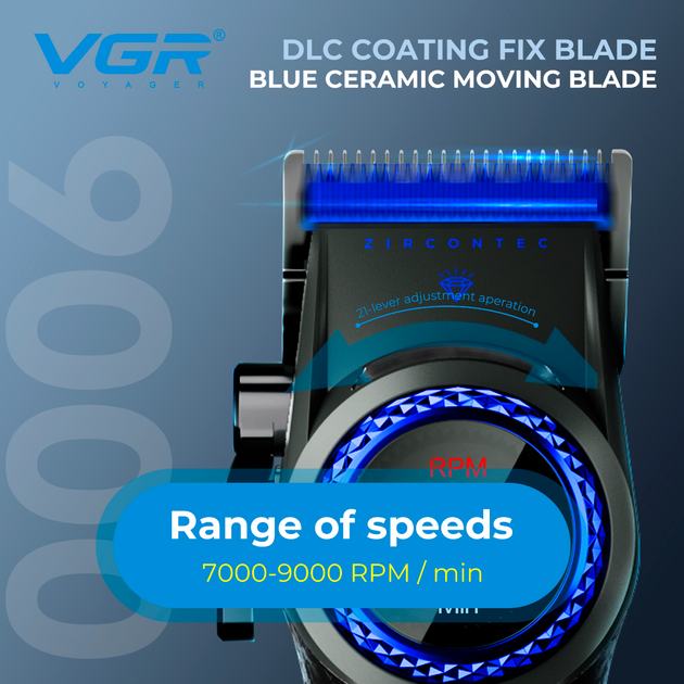 Машинка для стрижки VGR V-001 Blue (10 насадок) 4600 mAh LED дисплей - изображение 6