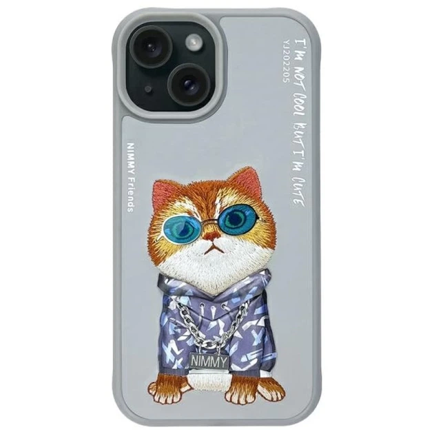 Etui Nimmy Glasses Cool Cat do iPhone 15 Grey (6971080310898) - obraz 2