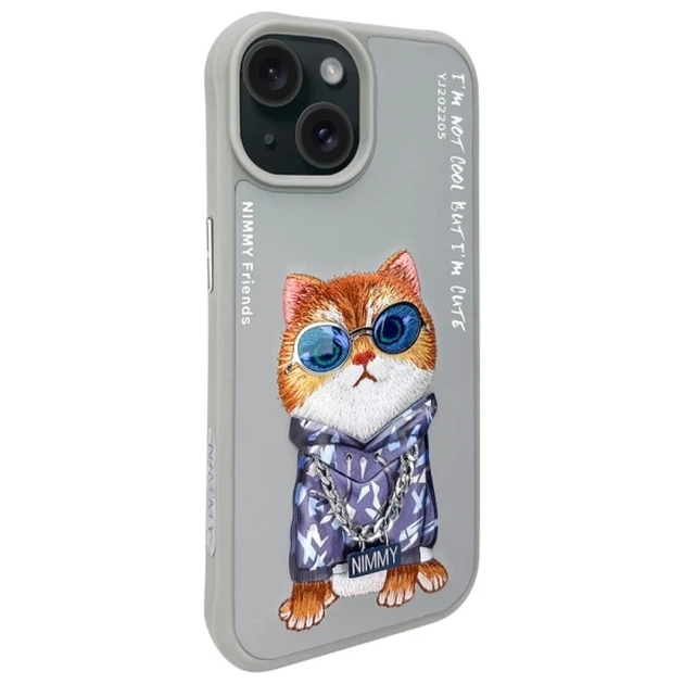 Etui Nimmy Glasses Cool Cat do iPhone 15 Grey (6971080310898) - obraz 3