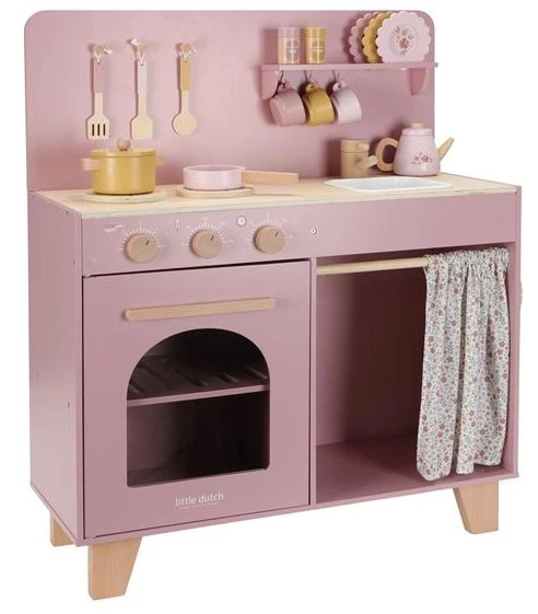 Zestaw do zabawy Little Dutch Kuchnia drewniana FSC Różowa (LD2501) (8713291225015) - obraz 2