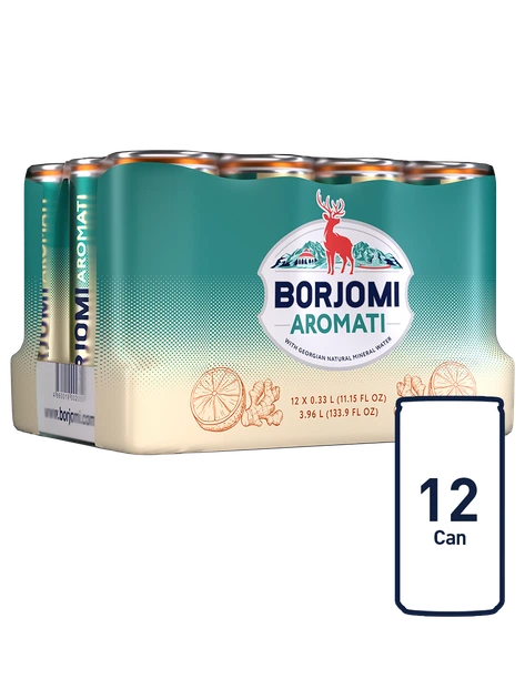 Упаковка сильногазованого напою Borjomi Aromati з ароматом Цитрусових та Кореню імбиру 0,33 л х 12 банок - зображення 2