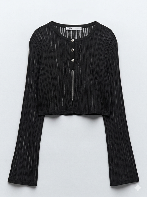 Укорочений напівпрозорий кардиган Zara 4331/103 XS Чорний (04331103800XS) - изображение 3