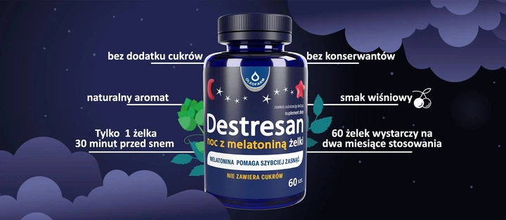 Дієтична добавка Oleofarm Destresan noc з мелатоніном Вишня 60 желейних цукерок (5904960013580) - зображення 2