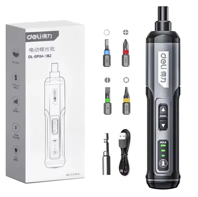 Электрическая отвертка аккумуляторная DELI DL-DP04-1B2, USB-C с битами в комплекте - Фото 1 Электрическая отвертка аккумуляторная DELI DL-DP04-1B2, USB-C с битами в комплекте - изображение 1