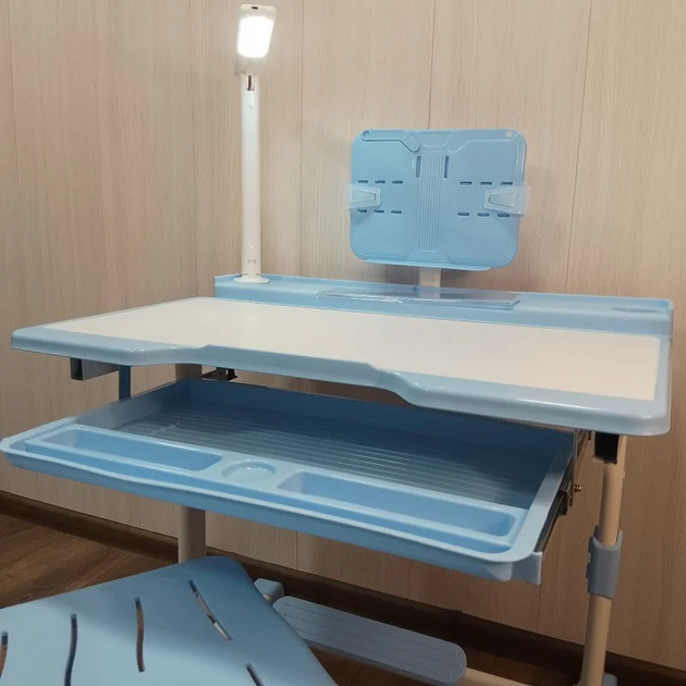 Дитяча парта зі стільцем регульована з лампою та підставкою для книг Синій - зображення 2