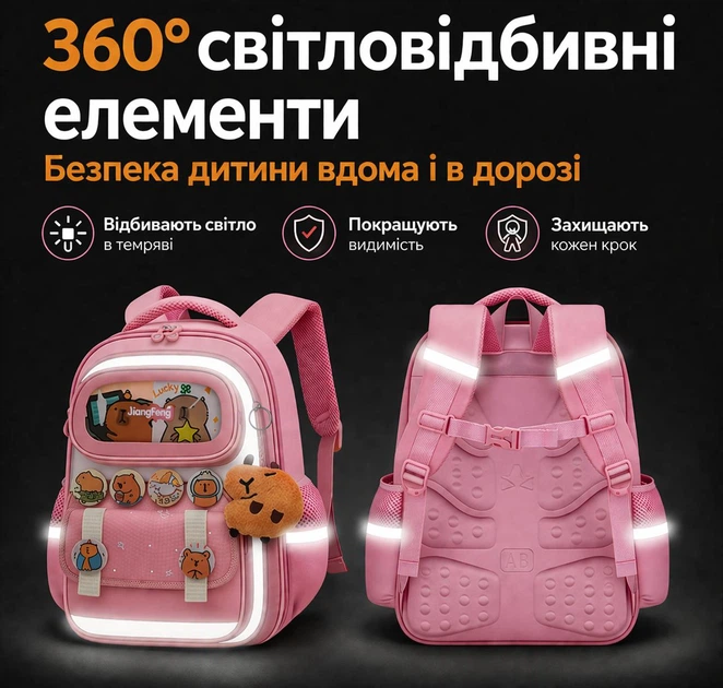 Детский школьный рюкзак для 1-3 класса с ортопедической спинкой 39х28х18 см. 1401 Pink - изображение 9