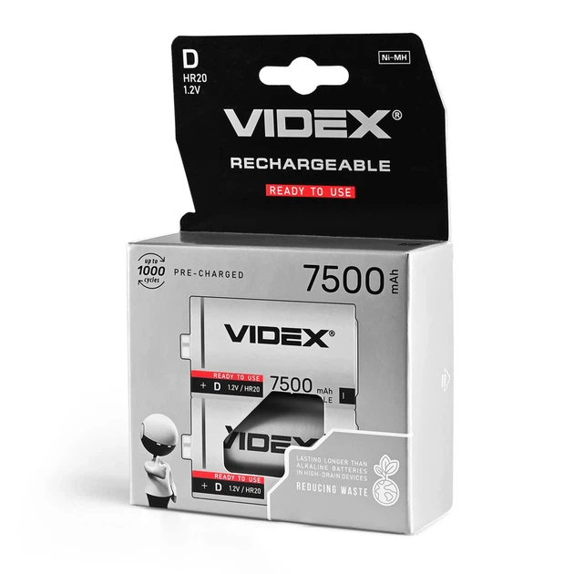 Акумулятори Videx HR20/D 7500mAh double blister 2шт HR20/7500/2DB 24476 - Фото 1 Акумулятори Videx HR20/D 7500mAh double blister 2шт HR20/7500/2DB 24476 - зображення 1