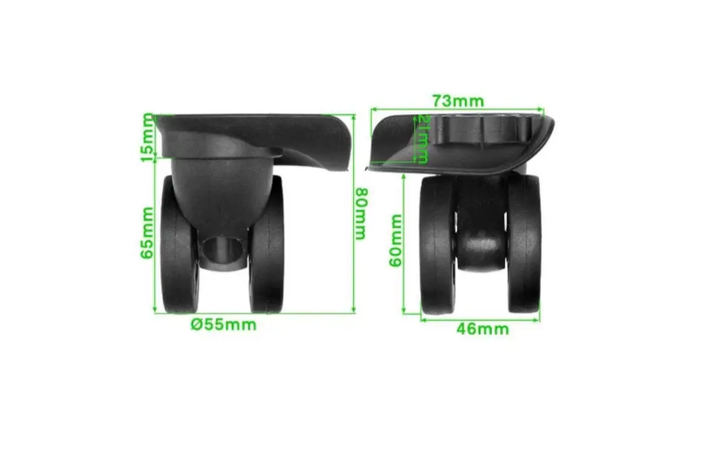 Колесные блоки для пластиковых чемоданов, d-55 mm, с вращением 360 градусов, двойные, 73х73 мм - Фото 2 Колесные блоки для пластиковых чемоданов, d-55 mm, с вращением 360 градусов, двойные, 73х73 мм - изображение 2