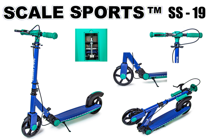 Двухколесный самокат Scale Sports SS-19 Синий с ручным тормозом — городской складной самокат для подростков и взрослых - Фото 2 Двухколесный самокат Scale Sports SS-19 Синий с ручным тормозом — городской складной самокат для подростков и взрослых - изображение 2