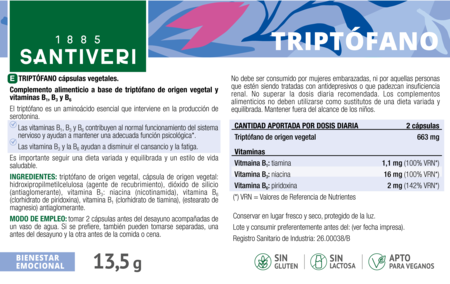Suplement diety Santiveri Triptofano 30 kapsułek (8412170046658) - Zdjęcie 2 Suplement diety Santiveri Triptofano 30 kapsułek (8412170046658) - obraz 2