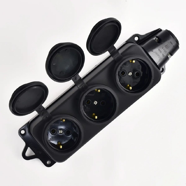 Колодка Lezard на 3 розетки каучук IP44 чорна, 106-0400-101 - Фото 2 Колодка Lezard на 3 розетки каучук IP44 чорна, 106-0400-101 - зображення 2