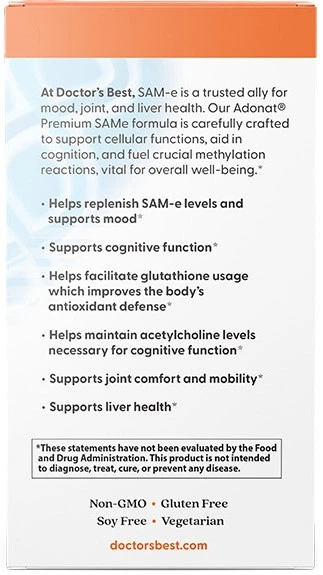 SAM-e Doctor's Best SAM-e podwójna moc 400 mg 60 tabletek (753950002524) - obraz 3