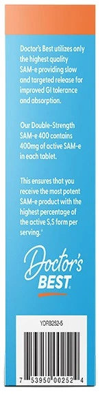 SAM-e Doctor's Best SAM-e podwójna moc 400 mg 60 tabletek (753950002524) - obraz 4