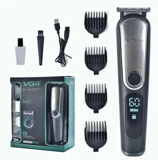 Машинка для стрижки волос, носа, бороды 5в1 VGR V-105, Беспроводной аккумуляторный триммер - изображение 8
