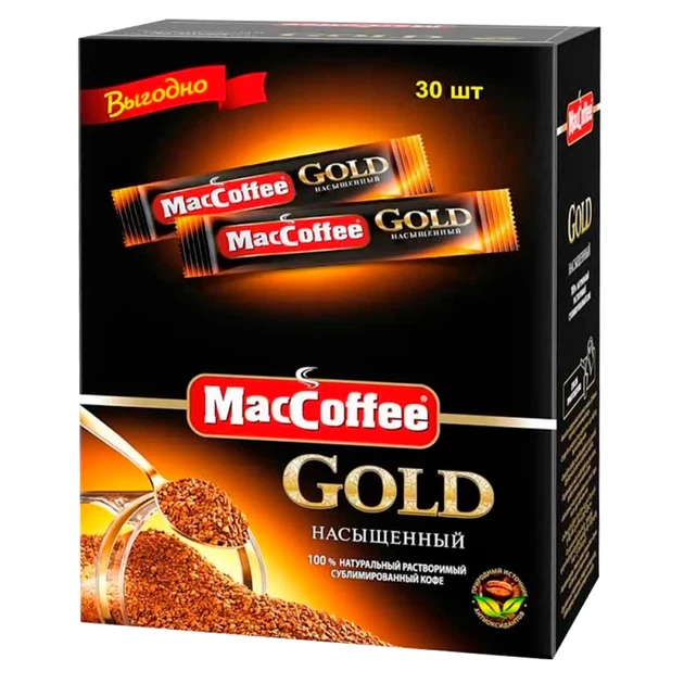 Кава натуральна розчинна сублімована MacCoffee Gold 2 г x 30 шт - Фото 1 Кава натуральна розчинна сублімована MacCoffee Gold 2 г x 30 шт - изображение 1