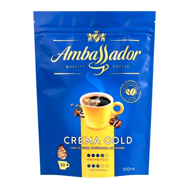 Кава розчинна Ambassador Crema Gold 100г - Фото 1 Кава розчинна Ambassador Crema Gold 100г - изображение 1