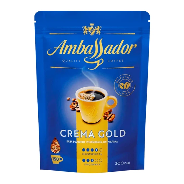 Кава розчинна Ambassador Crema Gold 300 г - Фото 1 Кава розчинна Ambassador Crema Gold 300 г - изображение 1
