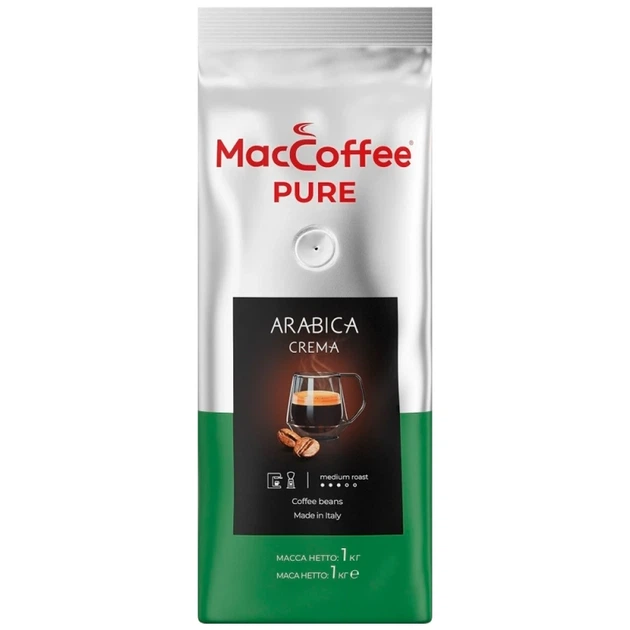 Кава MacCoffee Pure Arabica Crema у зернах 1 кг - Фото 1 Кава MacCoffee Pure Arabica Crema у зернах 1 кг - зображення 1
