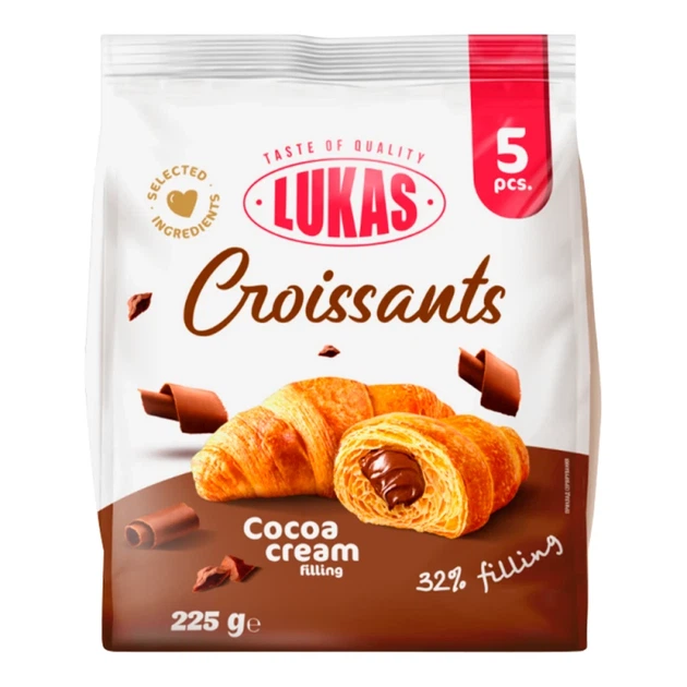 Упаковка круасанів Lukas з начинкою какао-крем 225 г - Фото 1 Упаковка круасанів Lukas з начинкою какао-крем 225 г - изображение 1