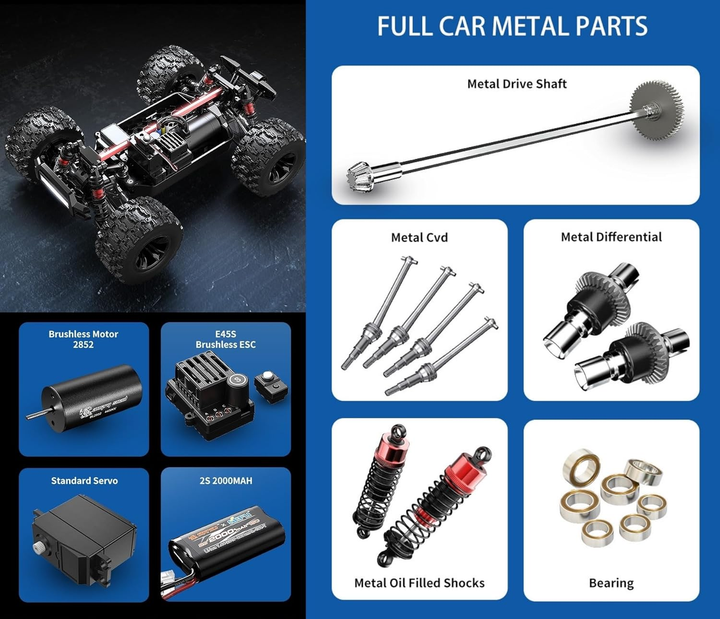 RC машинка MJX 14208 4WD 1:14 до 50 км/ч, 2 аккумулятора, бесколлекторный внедорожник, металлическая подвеска - изображение 6