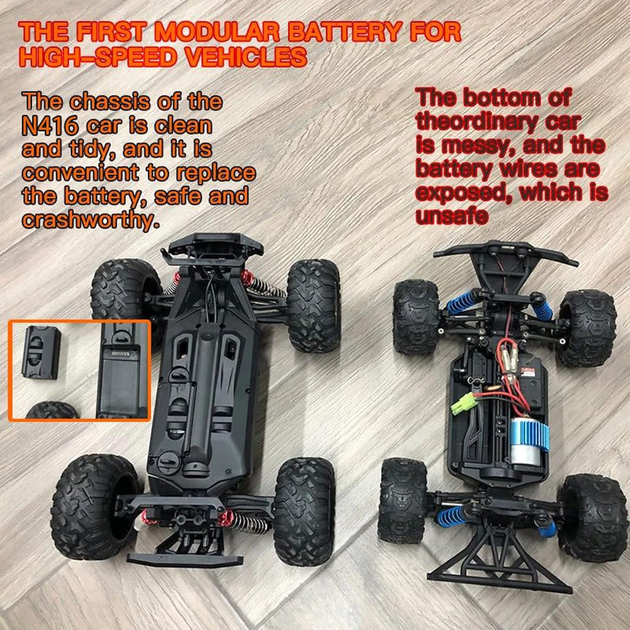 Радиоуправляемая машинка HOSHI N416 1:16 4WD, RC внедорожник до 40 км/ч, машинка на пульте, 2 АКБ, скоростная машина для бездорожья - Фото 9 Радиоуправляемая машинка HOSHI N416 1:16 4WD, RC внедорожник до 40 км/ч, машинка на пульте, 2 АКБ, скоростная машина для бездорожья - изображение 9