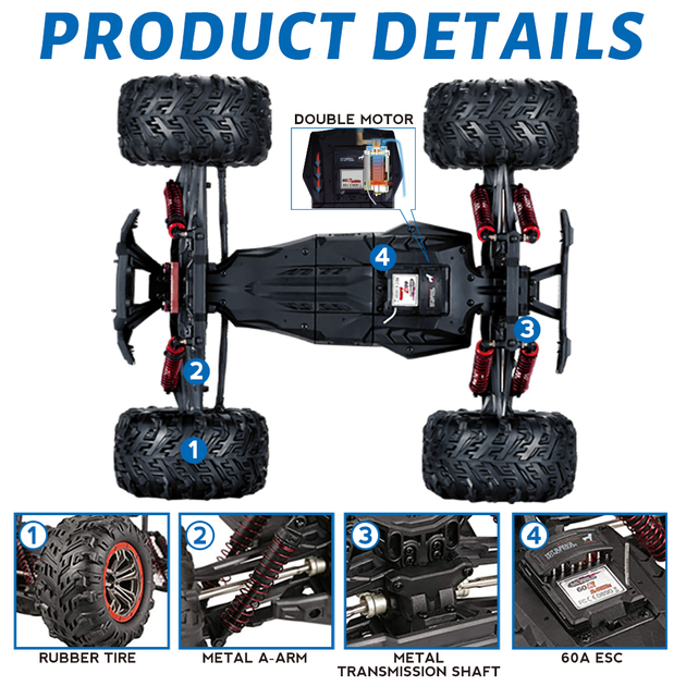 RC машинка HOSHI N516 1:10 4WD до 50 км/год, позашляховик на радіокеруванні, радіокерований автомобіль всюдихід, машинка на пульті для бездоріжжя - зображення 7