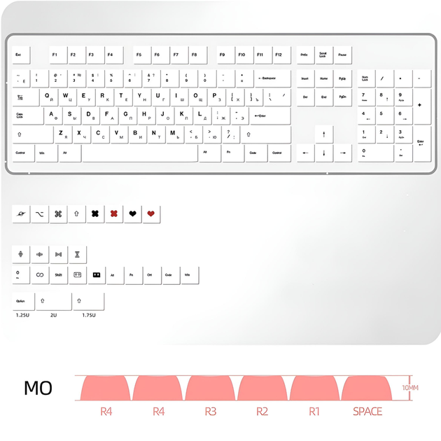 Кейкапи для механічної клавіатури "Minimalist White" з російською розкладкою, 129 клавіш, MO профіль - Фото 2 Кейкапи для механічної клавіатури "Minimalist White" з російською розкладкою, 129 клавіш, MO профіль - зображення 2