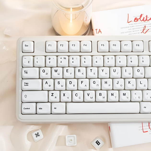 Кейкапи для механічної клавіатури "Minimalist White" з російською розкладкою, 129 клавіш, MO профіль - Фото 4 Кейкапи для механічної клавіатури "Minimalist White" з російською розкладкою, 129 клавіш, MO профіль - зображення 4